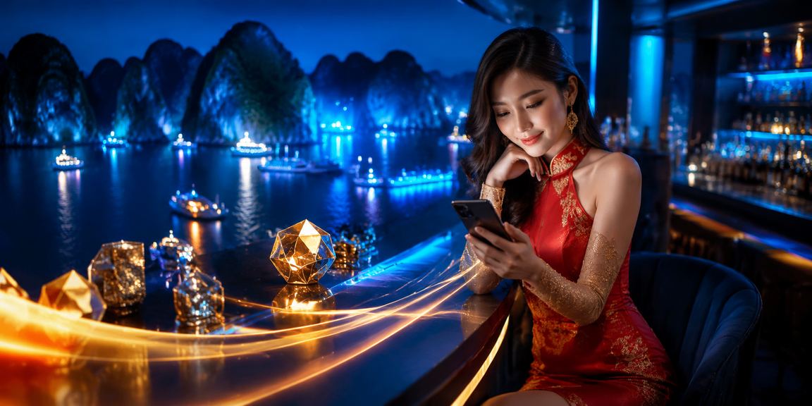Người dùng xem kèo cá cược trên điện thoại di động tại vịnh Hạ Long Việt Nam