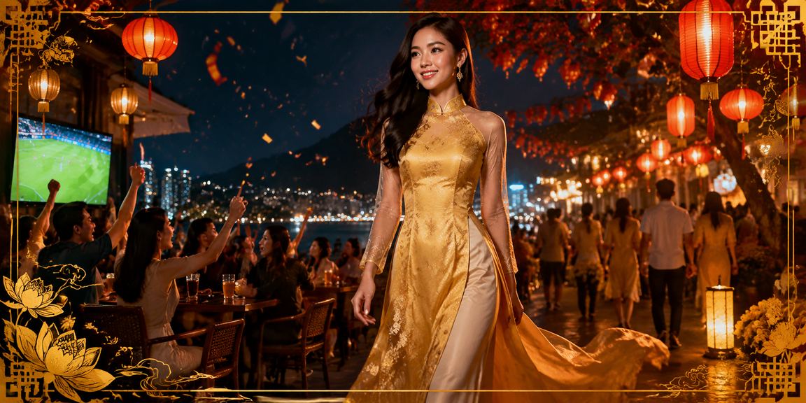 Người phụ nữ mặc áo dài truyền thống tại Nha Trang xem kết quả xổ số và theo dõi cá cược trực tuyến